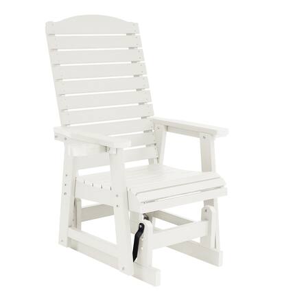 Front. Fortune Candy - Poly Lumber Patio Glider w/Cup Holders, High Backrest and Deep Contoured Seat, Heavy Duty 700lb, for Outdoor Porch - White.
