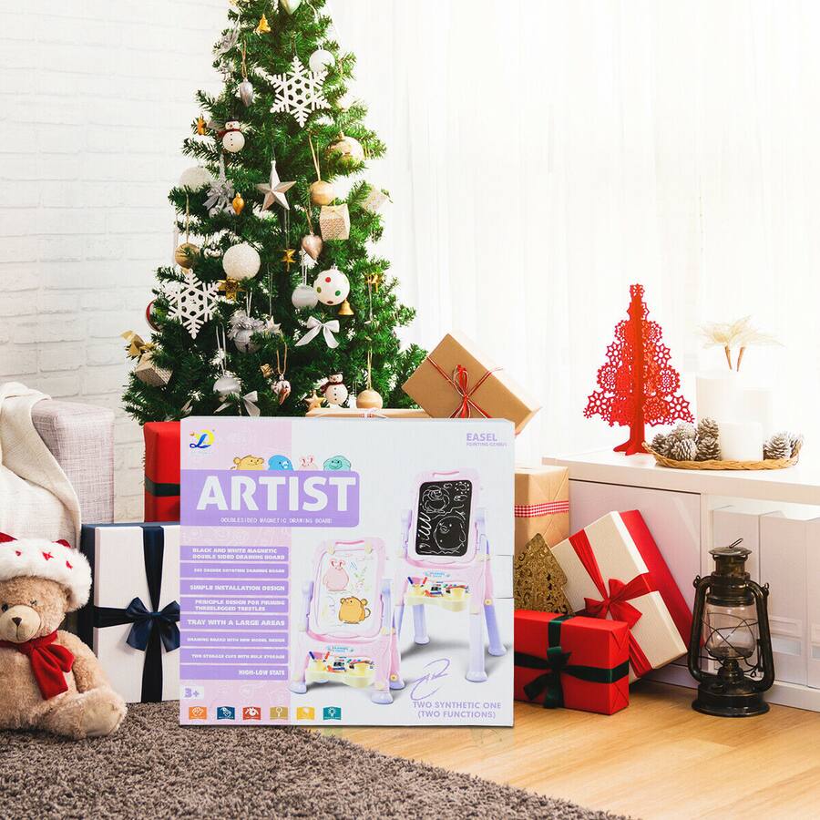 Two Level Eisel Costway Kids Easel for Two Adjustable Height Double Sided Art Easel ...