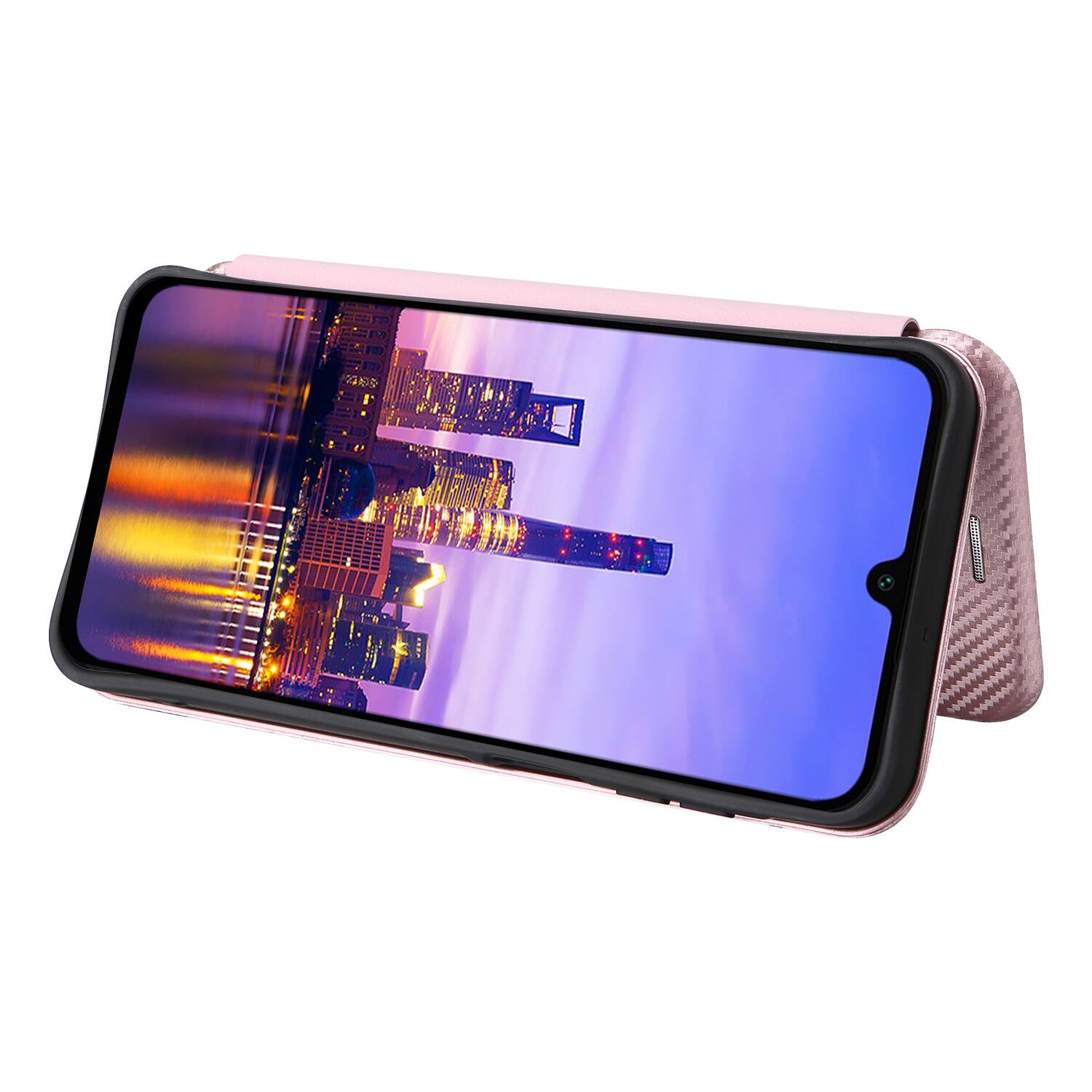 Alt View 1. Dteck - Carbon Fiber Texture Folio Phone Case for Samsung Galaxy A16 5G,PU Leather Magnetic Closure Hidden Card Slot Flip Cover - Pink.