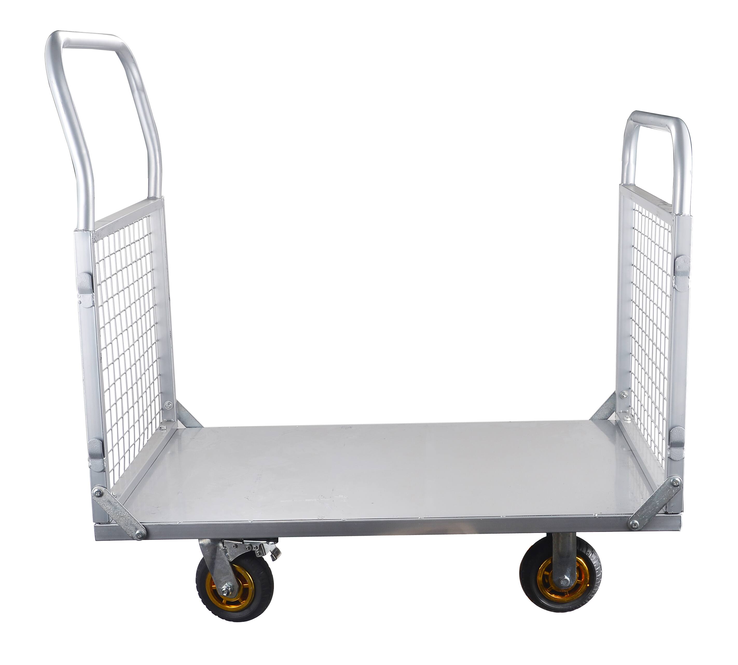 Back. LOVMOR - 6-in-1 Platform Truck with Cage, Foldable Push Cart with Swivel Wheels, 1800-Lb Capacity - Silver grey.