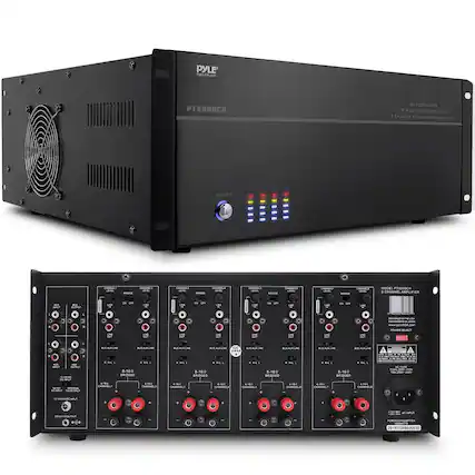 PYLE
PYLEAUDIO.COM
PT8000CH
8000 WATTS
19.2 OZ.
8 CHANNEL STEREO AMPLIFIER
MODEL: PT8000CH
8-CHANNEL AMPLIFIER
19.2 OZ.
8 CHANNEL STEREO AMPLIFIER
POWER SELECT
AC INPUT: 100-240V, 50/60Hz
POWER CONSUMPTION: 2011 12080000030
CHANNEL 1
LEVEL
BASS
TREBLE
BRIDGE
CHANNEL 2
LEVEL
BASS
TREBLE
BRIDGE
CHANNEL 3
LEVEL
BASS
TREBLE
BRIDGE
CHANNEL 4
LEVEL
BASS
TREBLE
BRIDGE
CHANNEL 5
LEVEL
BASS
TREBLE
BRIDGE
CHANNEL 6
LEVEL
BASS
TREBLE
BRIDGE
CHANNEL 7
LEVEL
BASS
TREBLE
BRIDGE
CHANNEL 8
LEVEL
BASS
TREBLE
BRIDGE
8-160
BRID