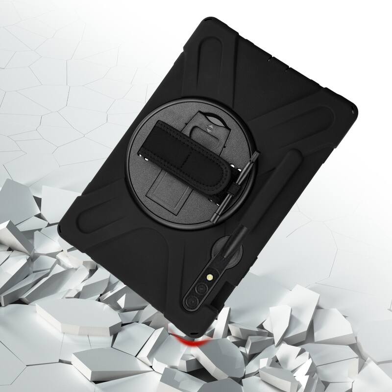 Alt View 4. Mybat - MyBat Rotatable Stand Protector Case (with Wristband) for Samsung X700 (Galaxy Tab S8) - Black / Black - Black.