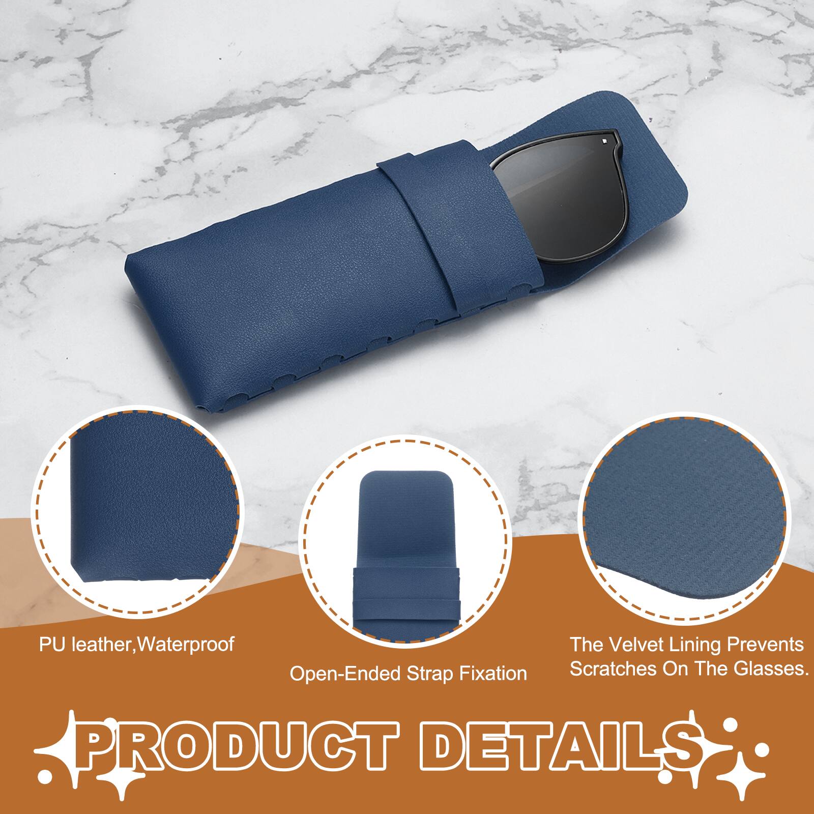 PU leather, Waterproof  
The Velvet Lining Prevents Scratches On The Glasses.  
PRODUCT DETAILS