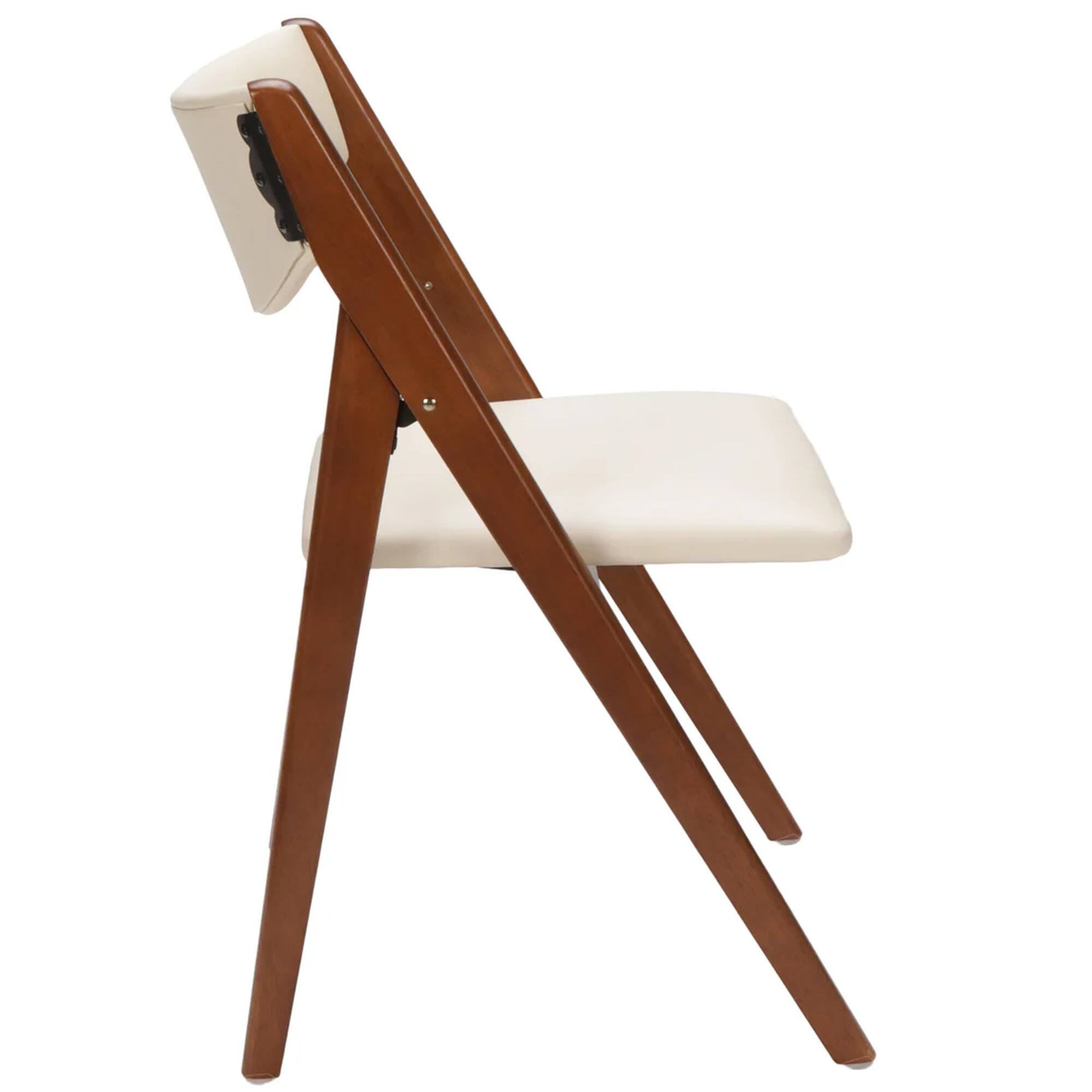 Alt View 10. Stakmore - Stakmore Retro Modern Upholstered Folding Chair, Fruitwood Frame with Off White Vinyl - Fruitwood Finish.