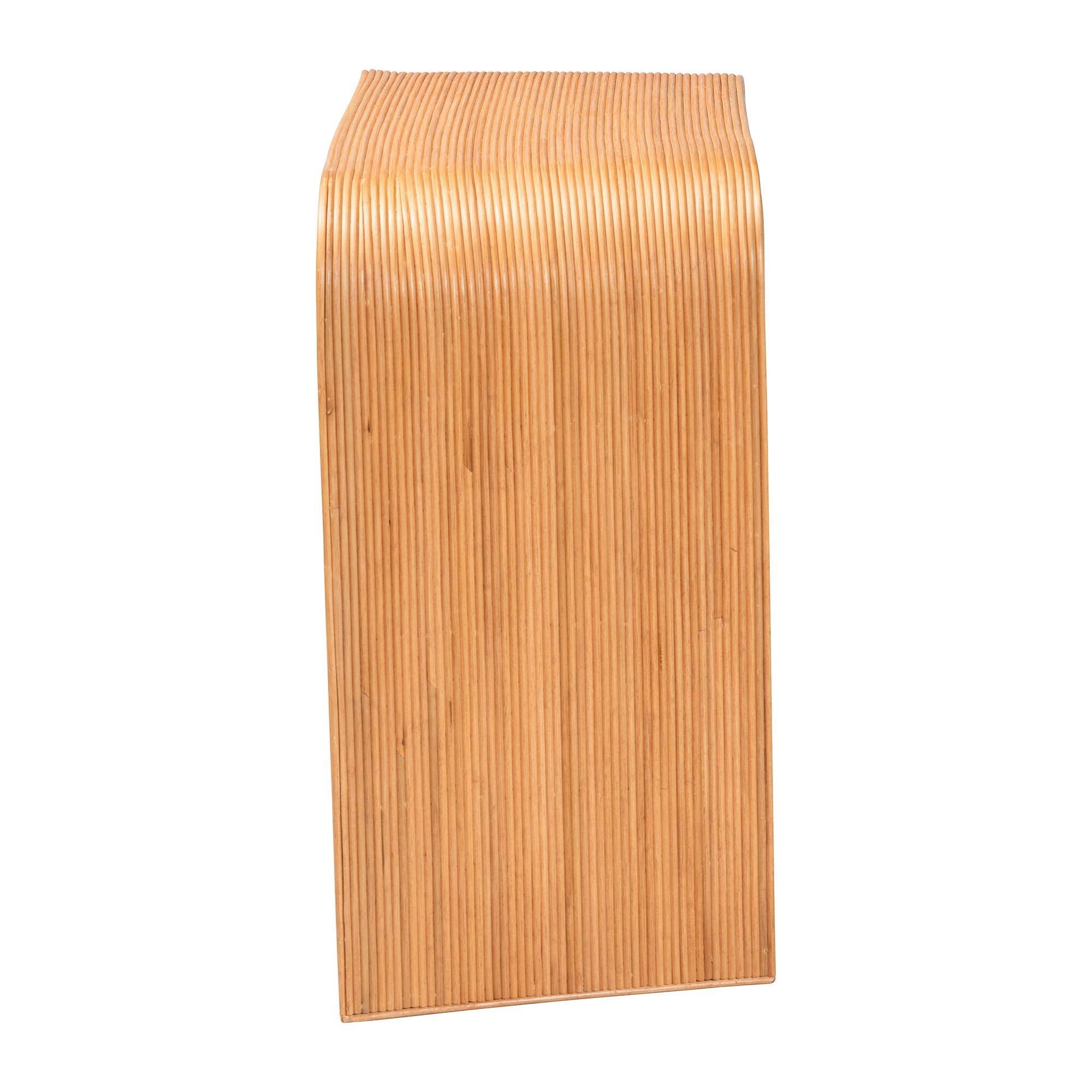 Back. bali & pari - Eilis Bohemian Fluted Rattan Waterfall Console Table - Light Honey.