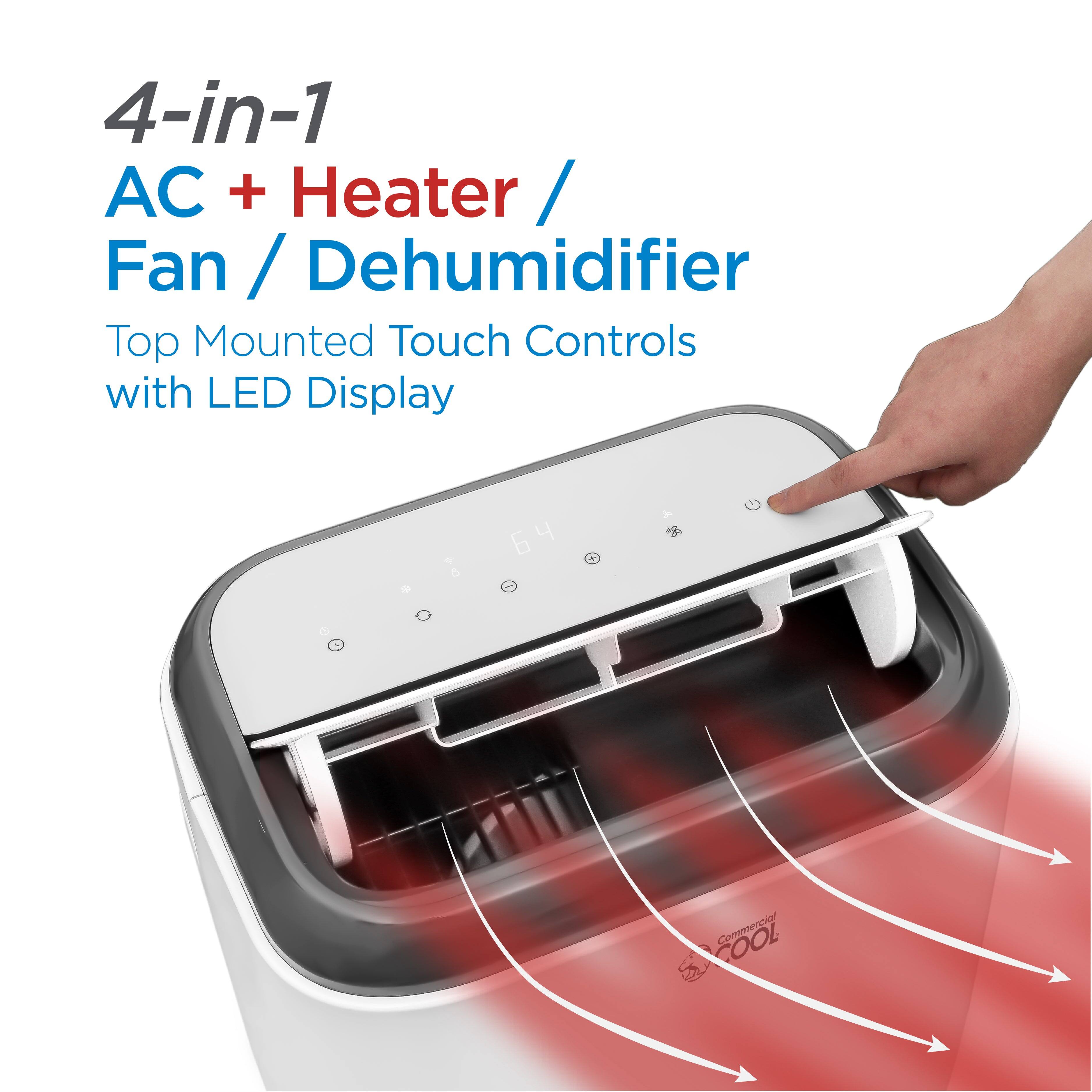 4-in-1 AC + Heater / Fan / Dehumidifier, Top Mounted Touch Controls with LED Display, a COOL
