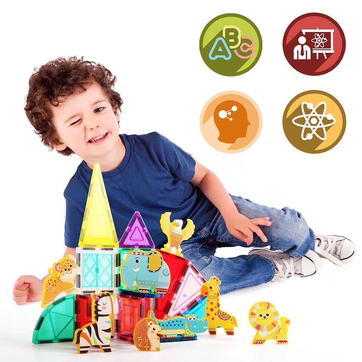 Alt View 4. PicassoTiles - PICASSO-TILES Safari Animal Magnetic Building Blocks for Kids – 8PC STEM Construction Toy, Educational Learning Set.