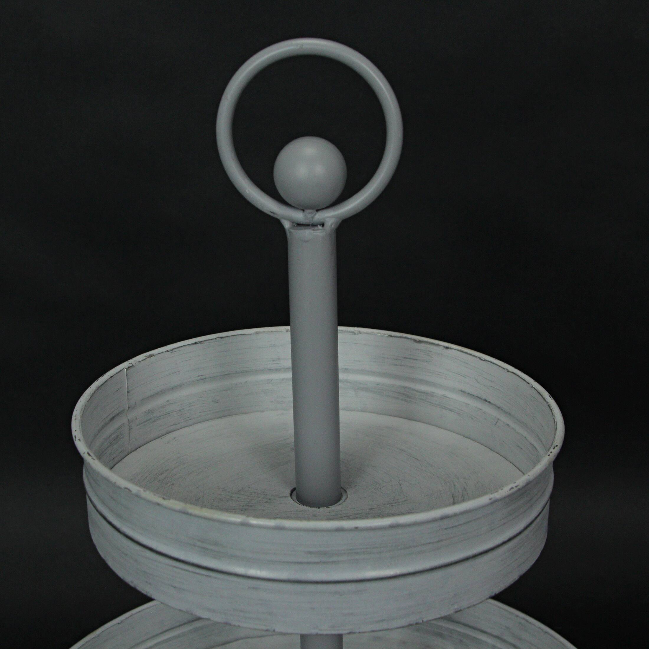 Alt View 9. Zeckos - White Galvanized Metal Rustic Round Two Tier Farmhouse Tray Serving Stand - White.