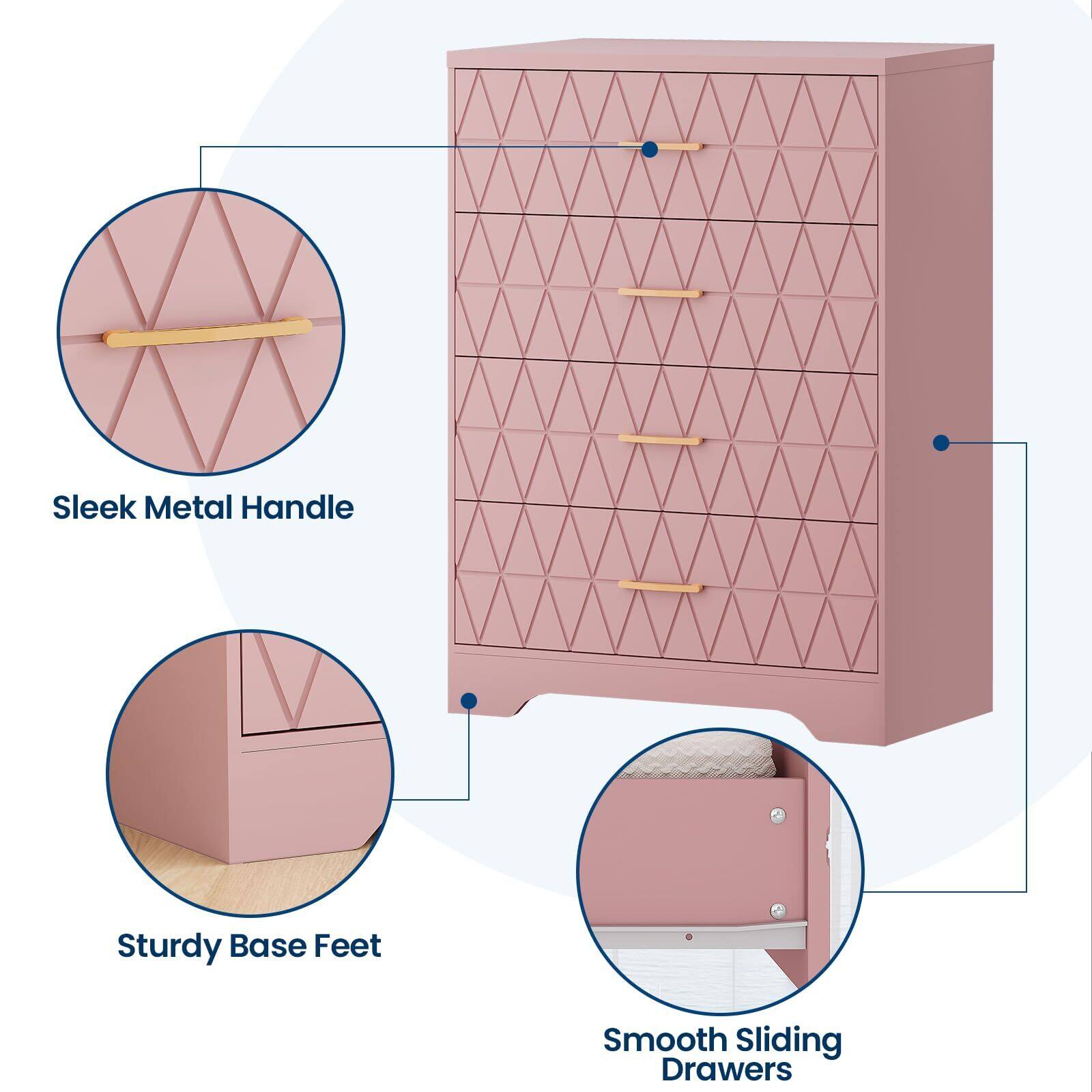 Sleek Metal Handle  
Sturdy Base Feet  
Smooth Sliding Drawers