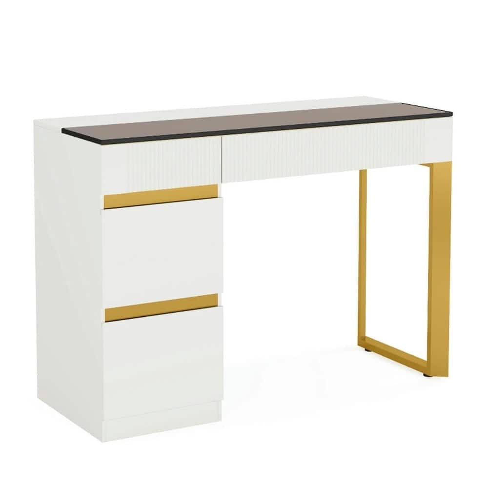 Kadyn - Study Writing Desk, Computer Desk,47.24" Computer Desk, 4-Drawer Writing Desk with Glass Top - White