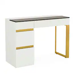 Kadyn - Study Writing Desk, Computer Desk,47.24" Computer Desk, 4-Drawer Writing Desk with Glass Top - White