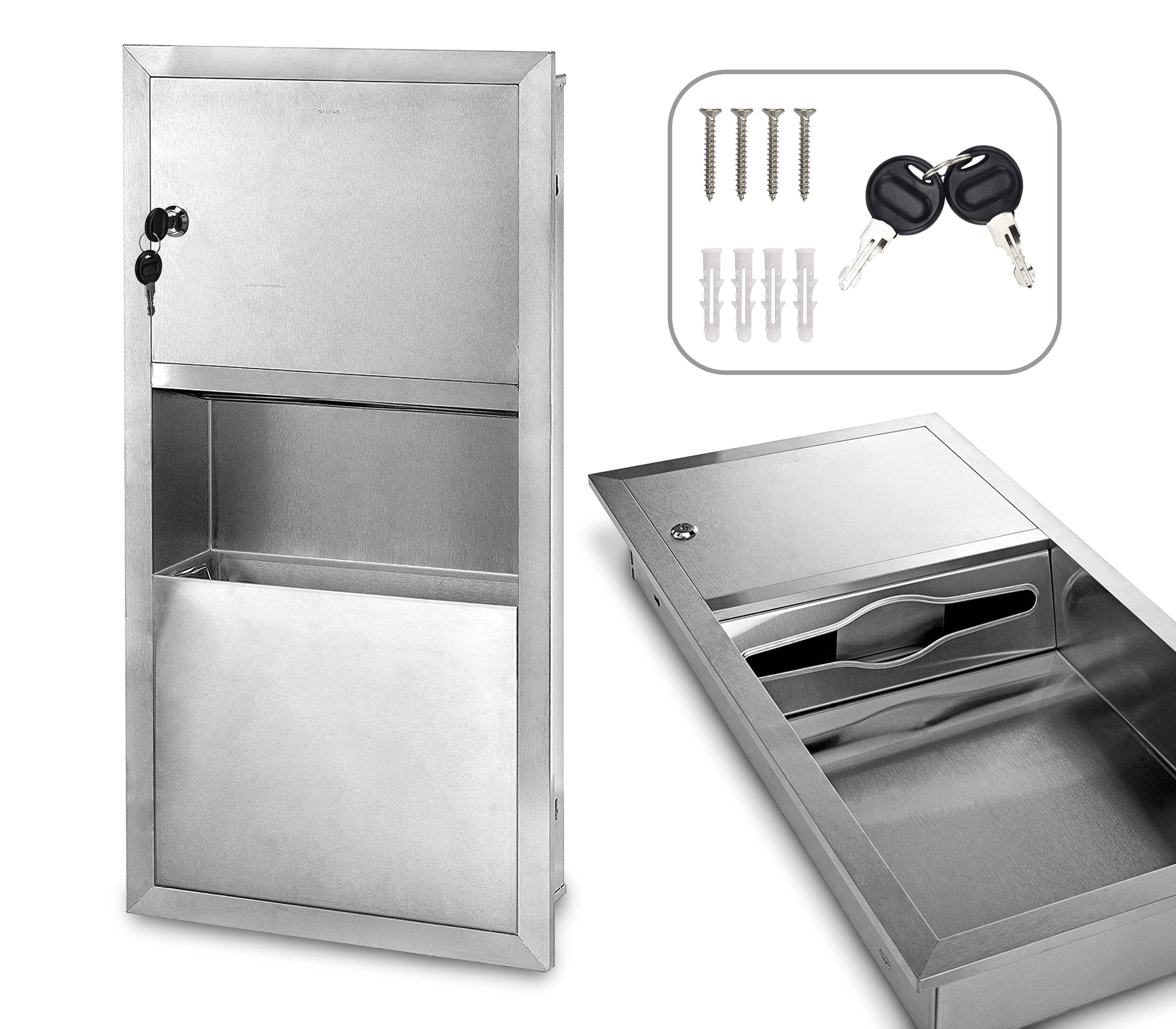 Angle. Alpine Industries - Paper Towel Holder, 28" Recessed Paper Towel Dispenser with 2 Gal. Trash - Stainless Steel.
