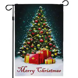 G128 - Christmas Garden Flag Merry Christmas Tree Design, 12 x 18 in Polyester Outdoor Decor - Assorted Colors