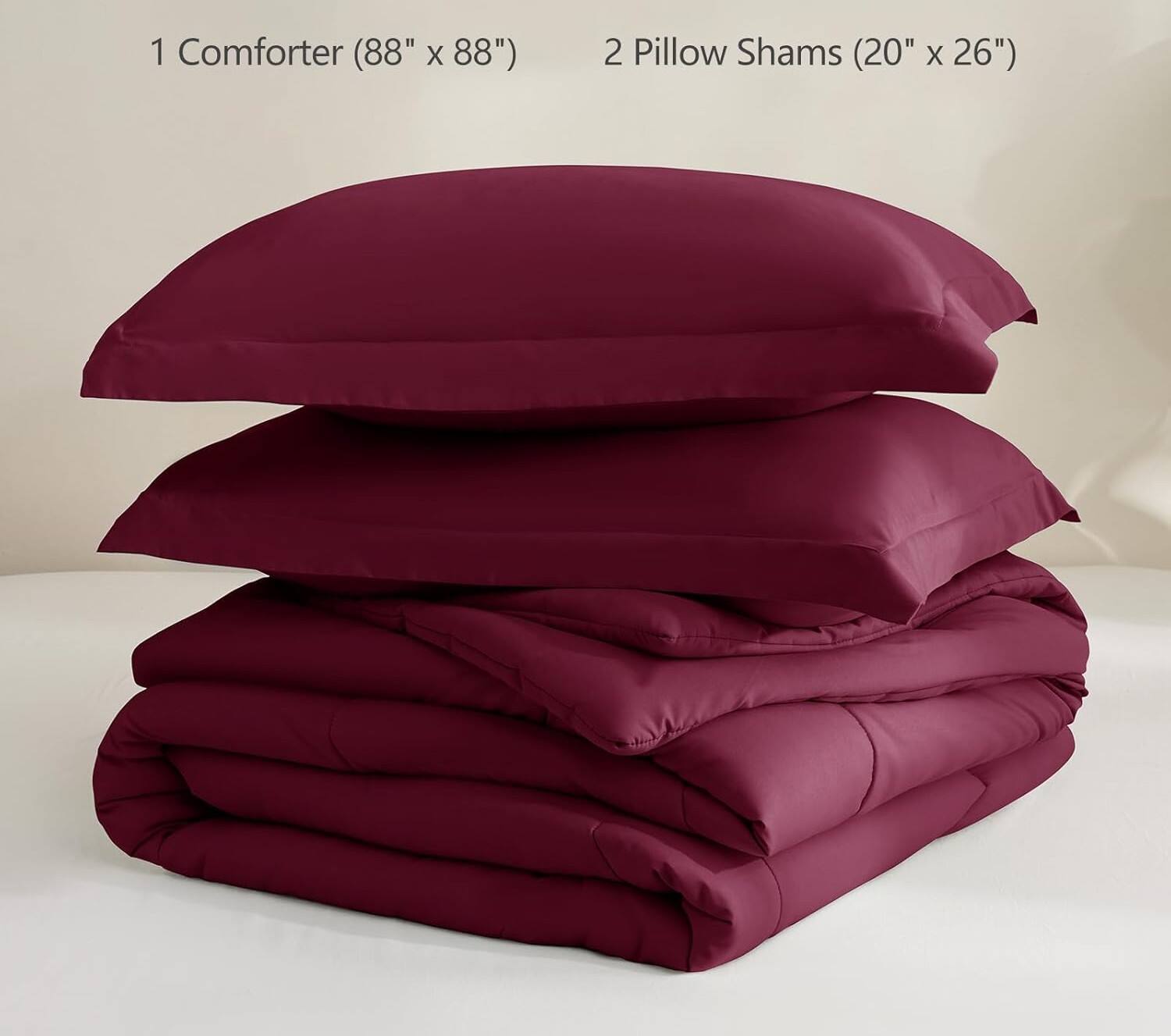 1 Comforter (88" x 88")  
2 Pillow Shams (20" x 26")
