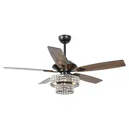 Parrot Uncle - Modern 52" 5-Blade Crystal Ceiling Fan with Remote Control - Black