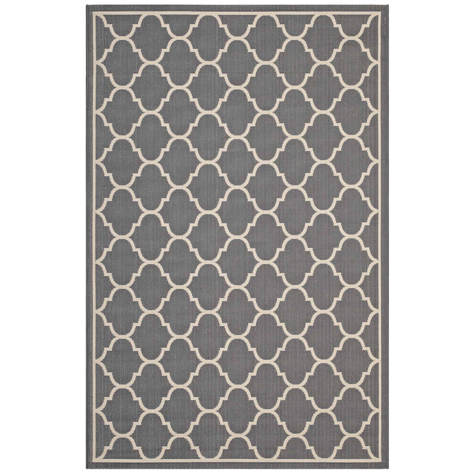 Angle. Modway - Avena Moroccan Quatrefoil Trellis Indoor and Outdoor Area Rug - Gray and Beige.