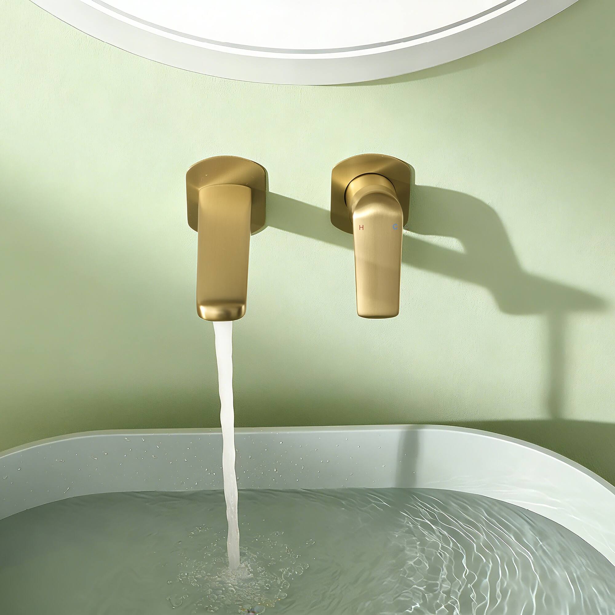 Alt View 4. Boyel Living - Brushed Gold Wall Mounted Bathroom Faucet Solid Brass - Brushed Gold.
