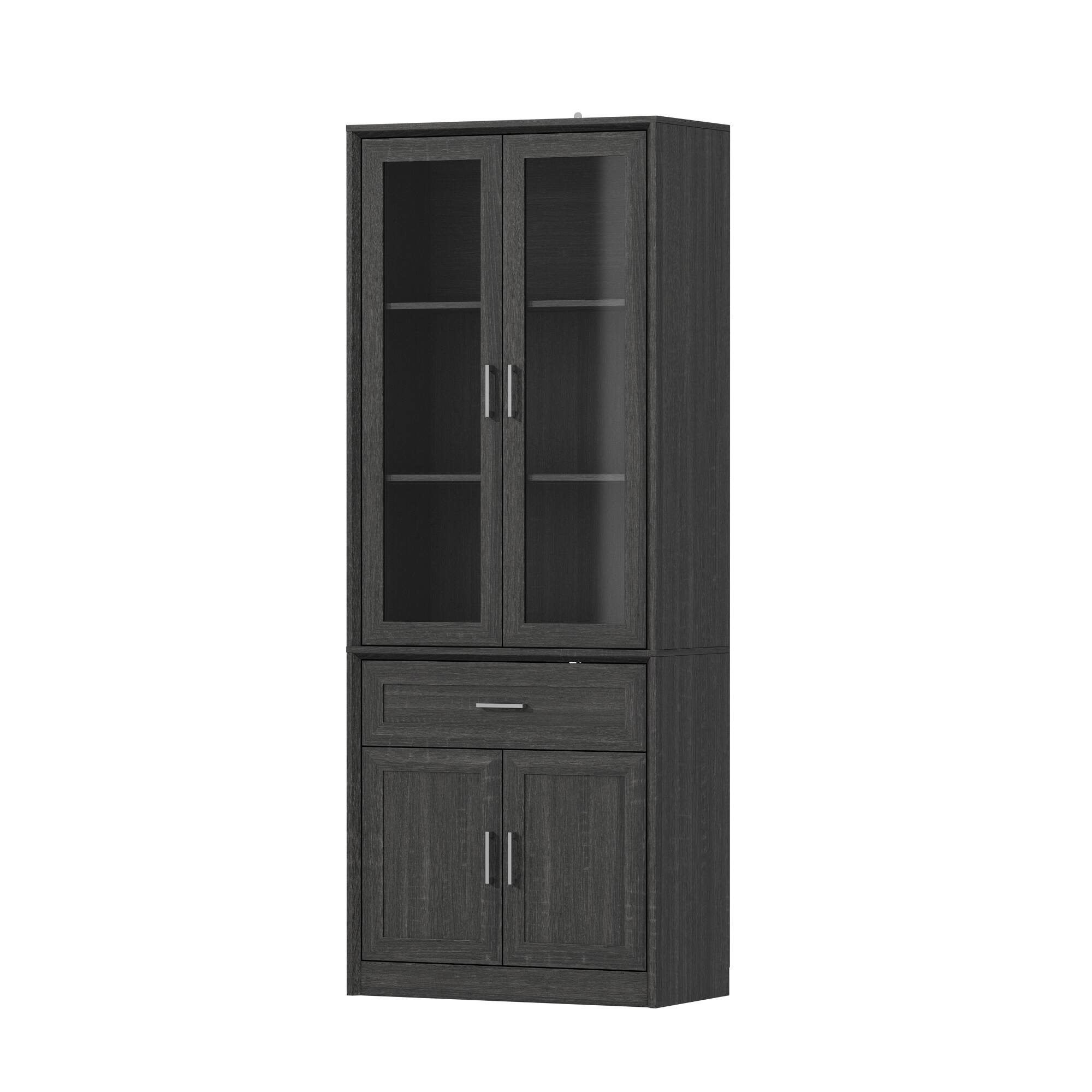 Angle. Famapy - Famapy Retro Glass - Door Storage Cabinet with Drawers & Anti - Tip - Black.