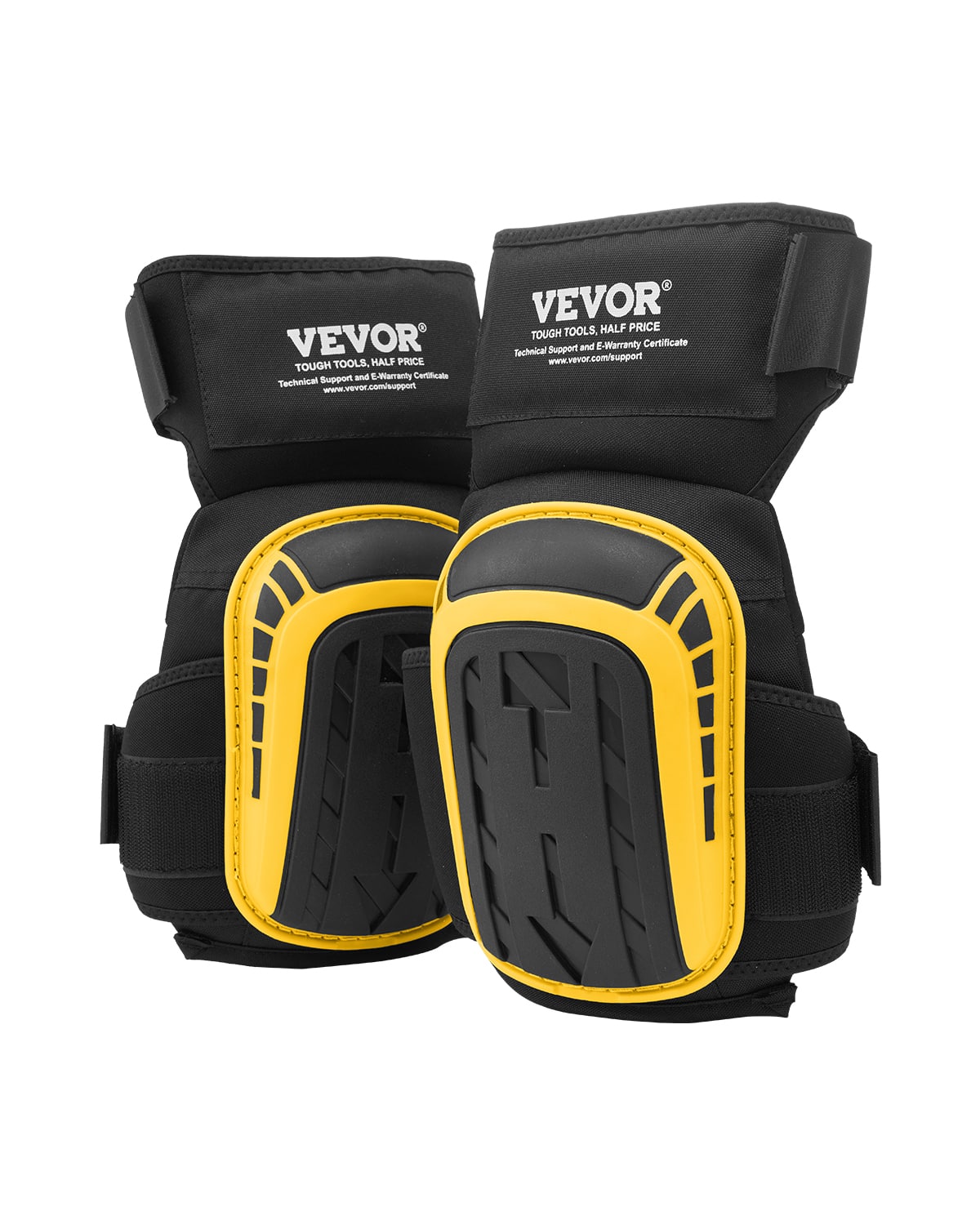 VEVOR - Knee Pads for Work, Extended Heavy Duty Construction Knee Pads with 2 Extension Straps, Anti-slip Foam Gel Knee Pads - Black + Yellow