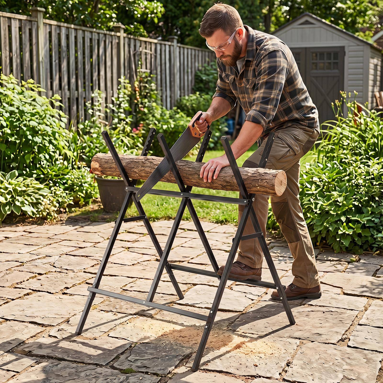 Alt View 4. Costway - Costway Folding Log Saw Horse with Anti-Slip Sawteeth and Non-Slip Foot Pads for Firewood - Black.