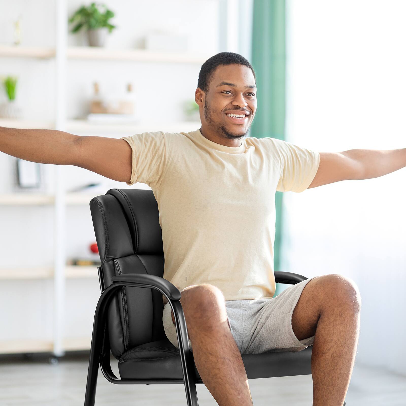 Alt View 1. Spaco - Spaco Big and Tall PU Leather Waiting Room Chairs,Padded Arms Guest Seating for Elderly,Conference Lobby Reception Chair - Black-2PCS.