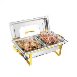 Winado - 9QT Chafing Dish with Folding Frame & 2 Compartment Pans & Water Pan & Fuel Holders for Elegant Buffet, Party, Wedding - Gold & Silver