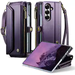 Dteck - Wallet Case for Samsung Galaxy Z Fold8 Ultra, PU Leather RFID Blocking Card Holder Kickstand Cover with Crossbody Strap - Purple