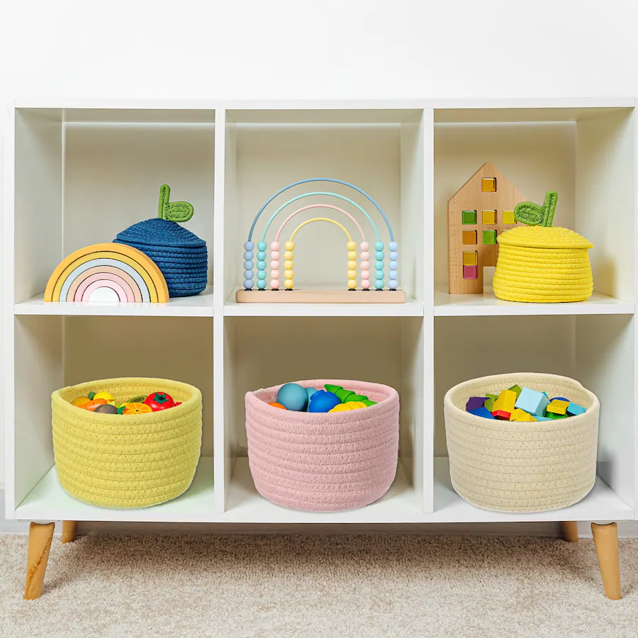 Unique Bargains 2pcs Small Cotton Rope Woven Storage Basket, Mini Round ...