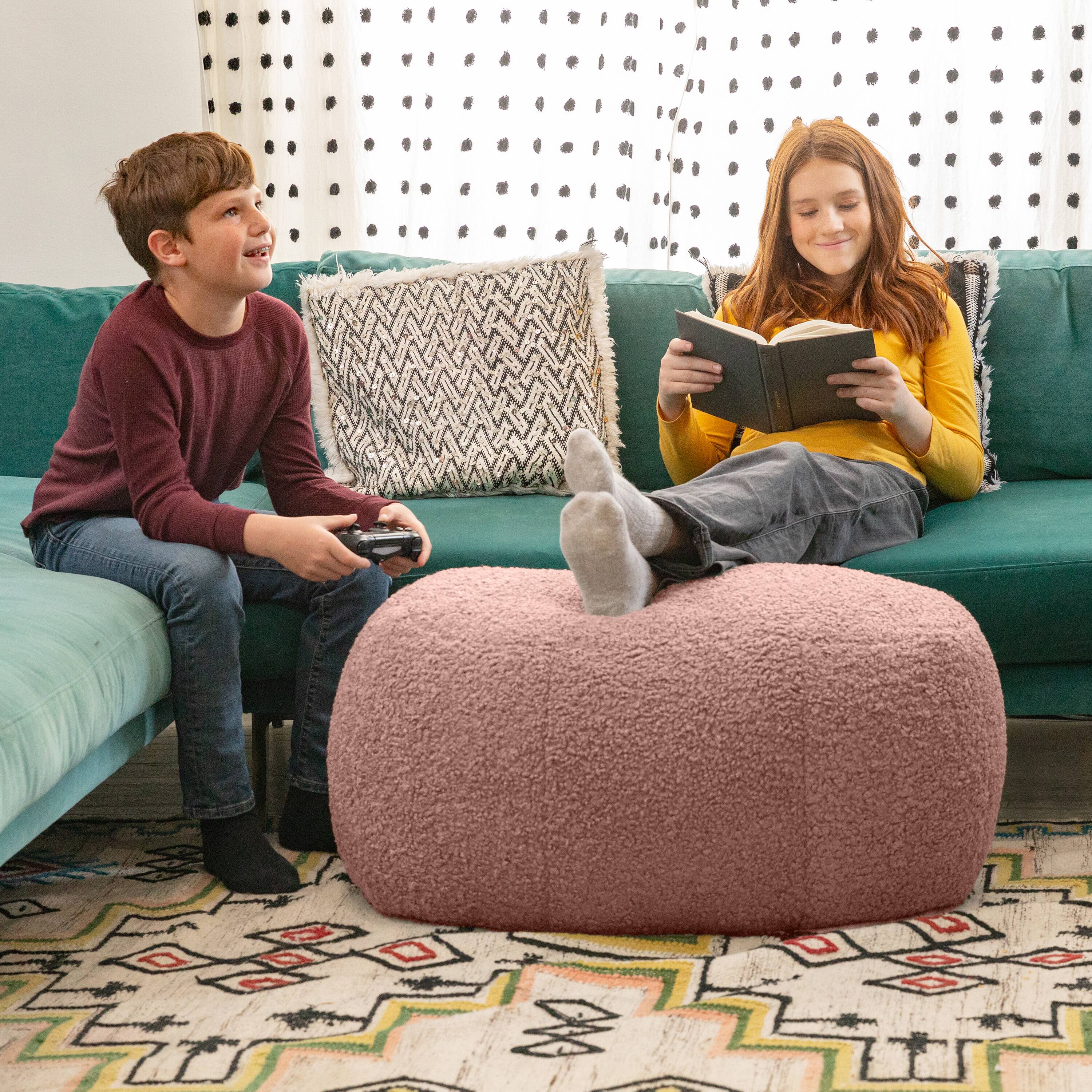Alt View 1. Jaxx - Jaxx Ellis Ottoman Shearling Faux-Lamb Plush Pouf for Modern Interior Design, Oval, Pink - Pink.