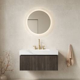 JUJABU - 36" Floating Bathroom Vanity & Sink, Sintered Stone Top & Ceramic Basin - Carrara White
