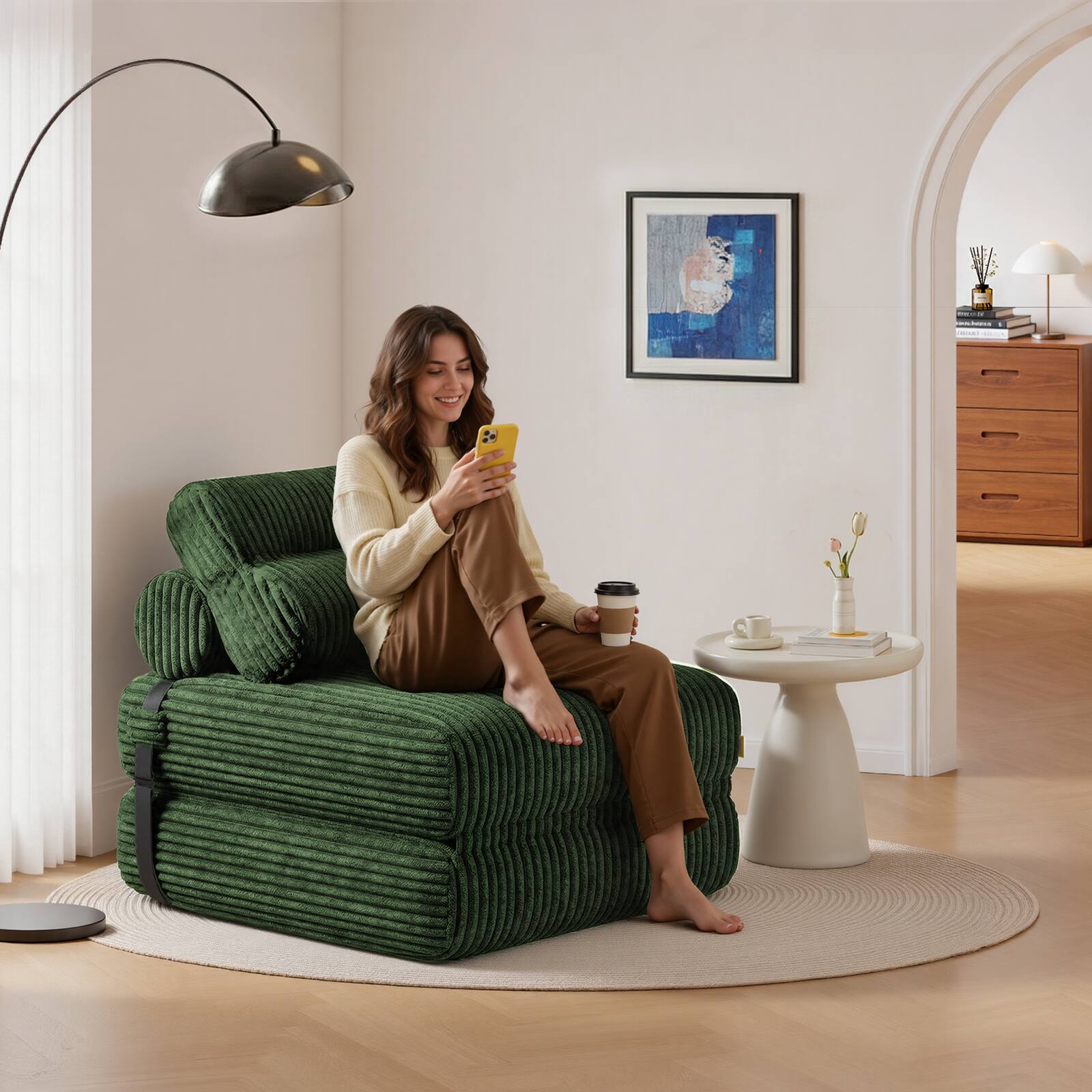 Alt View 1. Pinmoco - Pinmoco Folding Single Sofa Bed, Corduroy Convertible Sleeper Sofa with Pillow, Accent Chair for Living Room & Bedroom - Green.
