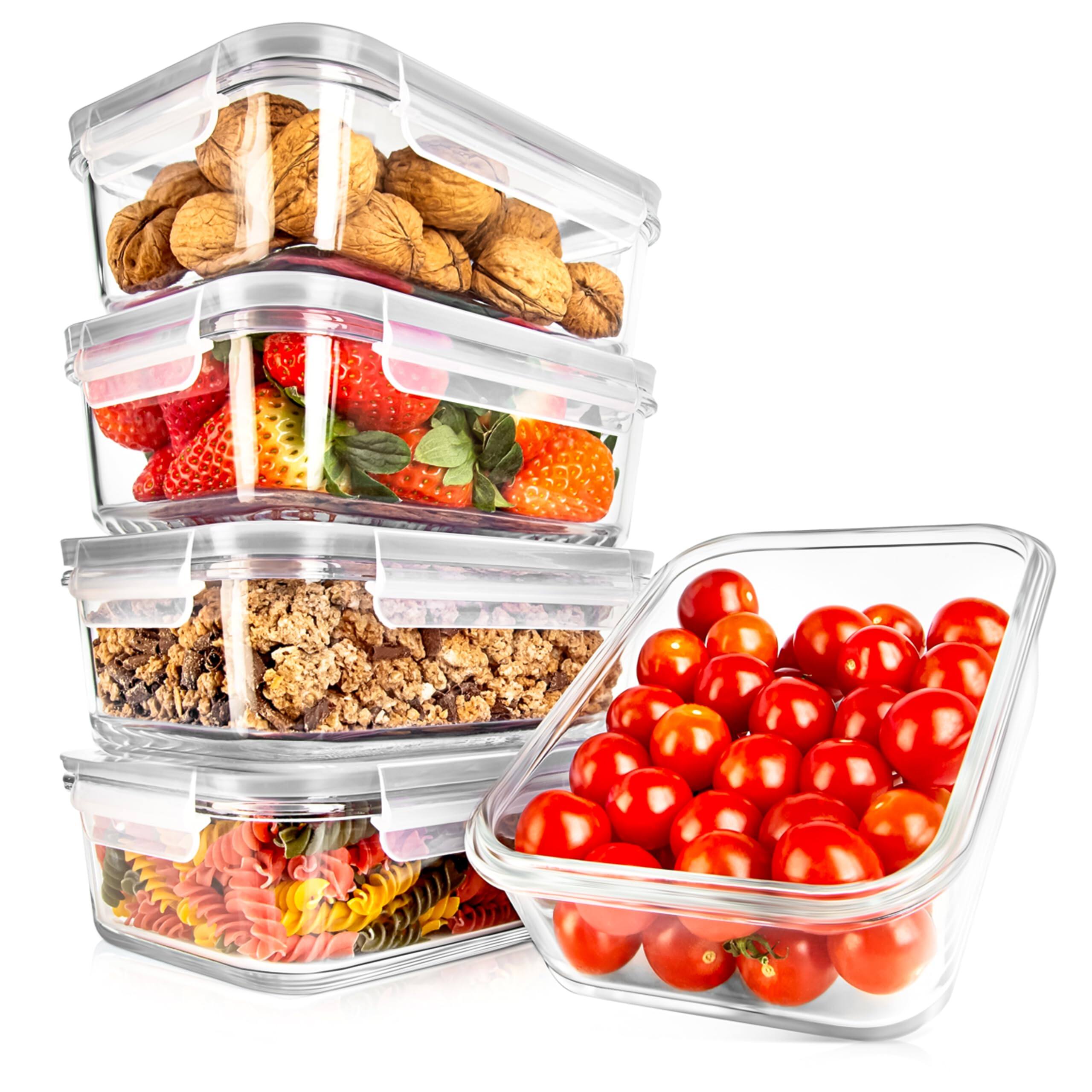 NutriChef - 10-Piece Glass Food Storage Containers, Airtight, Freezer-to-Oven Safe, Gray (NCCLX5G8)