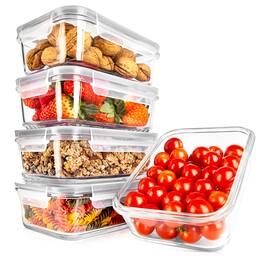 NutriChef - 10-Piece Glass Food Storage Containers, Airtight, Freezer-to-Oven Safe, Gray (NCCLX5G8)