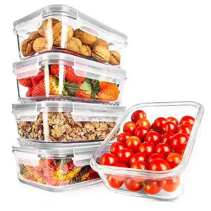 Front. NutriChef - NutriChef 10-Piece Glass Food Storage Containers, Airtight, Freezer-to-Oven Safe, Gray (NCCLX5G8).