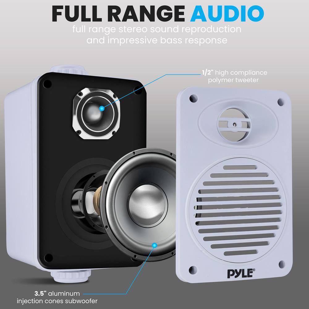 FULL RANGE AUDIO  
full range stereo sound reproduction and impressive bass response  
1/2" high compliance polymer tweeter  
3.5" aluminum injection cones subwoofer