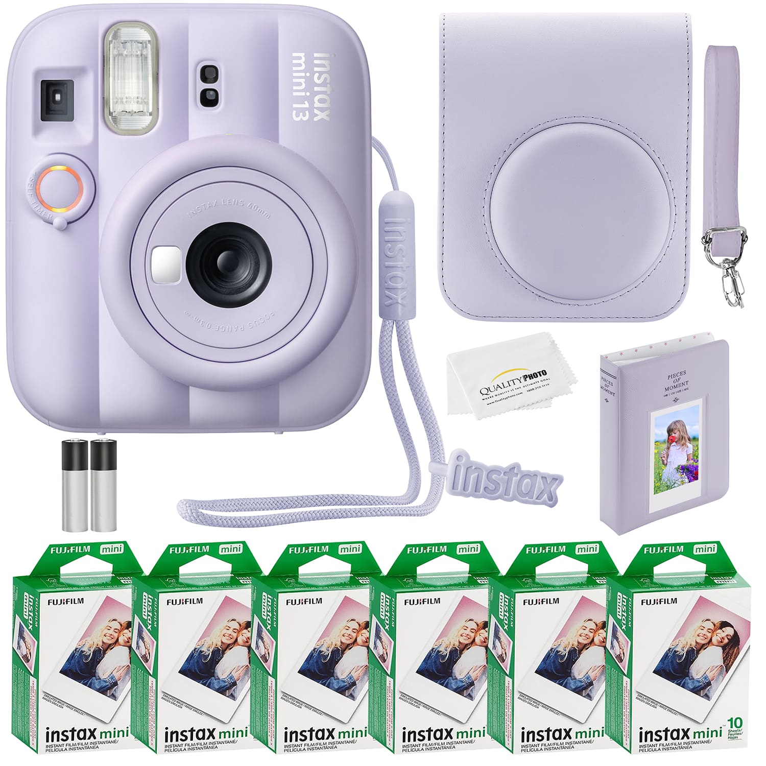 Bundle - Fujifilm - Instax Mini 13 Instant Camera, 60 Photo Prints, Photo Album, Camera Case & Quality Photo Microfiber Cloth - Dreamy Purple