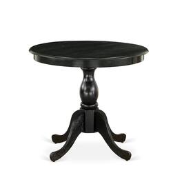 East West Furniture - Round Kitchen Table - Black Table Top and Black Pedestal Leg Finish - Multi-Color