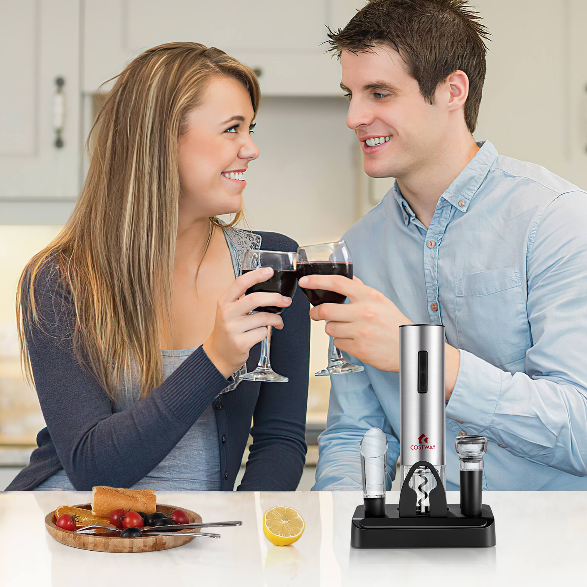 Alt View 1. Costway - Costway 6 in 1Electric Wine Bottle Opener Set Rechargeable Cordless Corkscrew Opener Set - Black + Transparent.