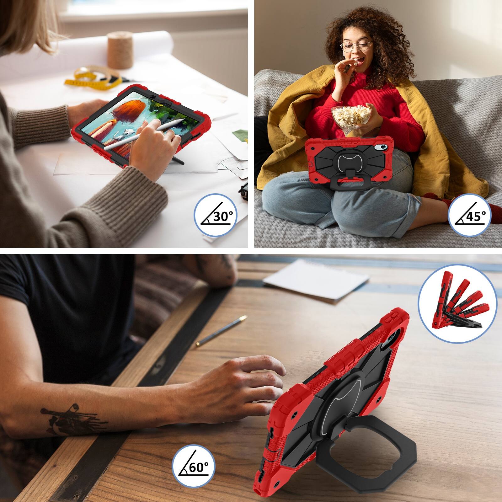 Alt View 4. UUCOVER - Shockproof Case for Lenovo Idea Tab 11 inch (TB336) 2025 /K11 Gen 2 360° Rotating Stand Hand Grip Cover+Shoulder Strap - Red+Black.