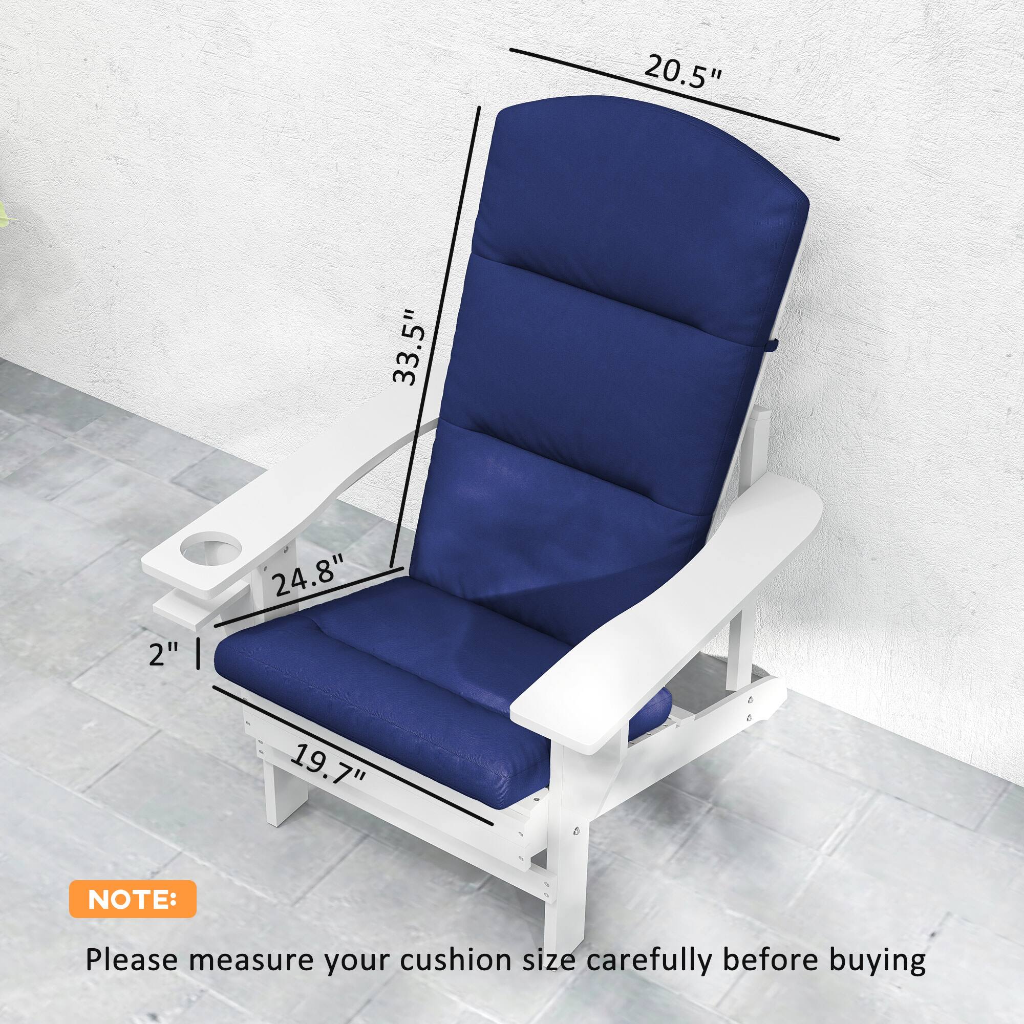 20.5"  
33.5"  
2"  
24.8"  
19.7"  

NOTE:  
Please measure your cushion size carefully before buying