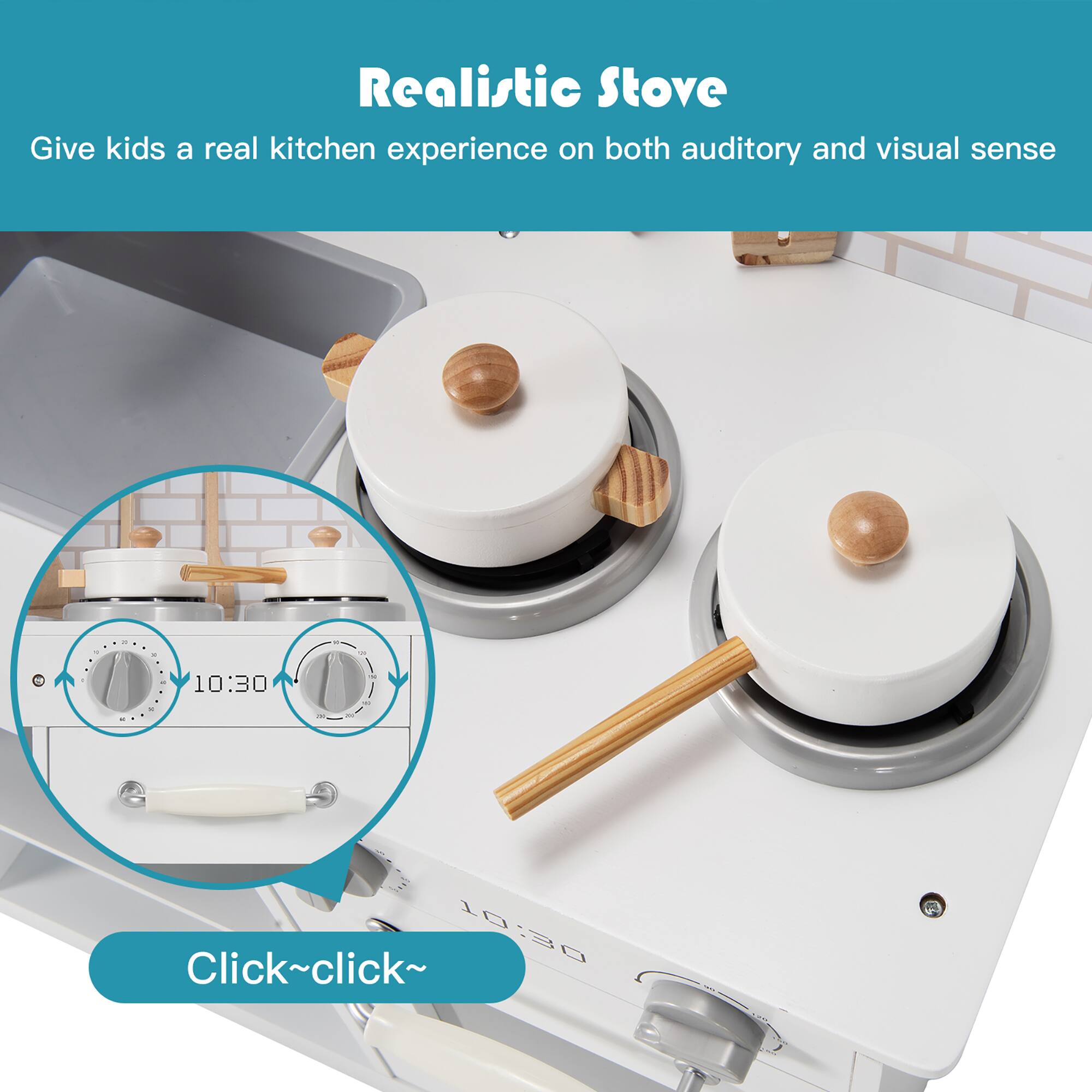 Realistic Stove

Give kids a real kitchen experience on both auditory and visual sense

Click~click~