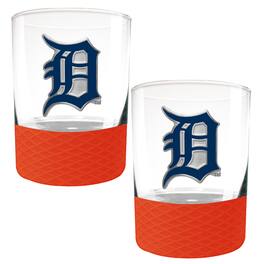 Great American Products - Detroit Tigers 2-Pack 14oz. Rocks Glass Set with Silcone Grip - Orange