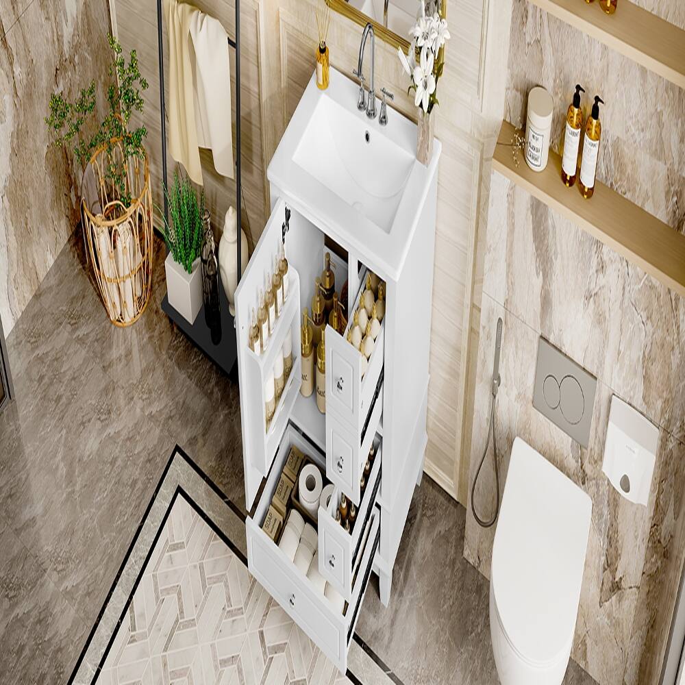Alt View 9. Loheer - Loheer 24 inch bathroom vanity with sink White Freestanding Vanity Cabinet Ceramic Top - White.