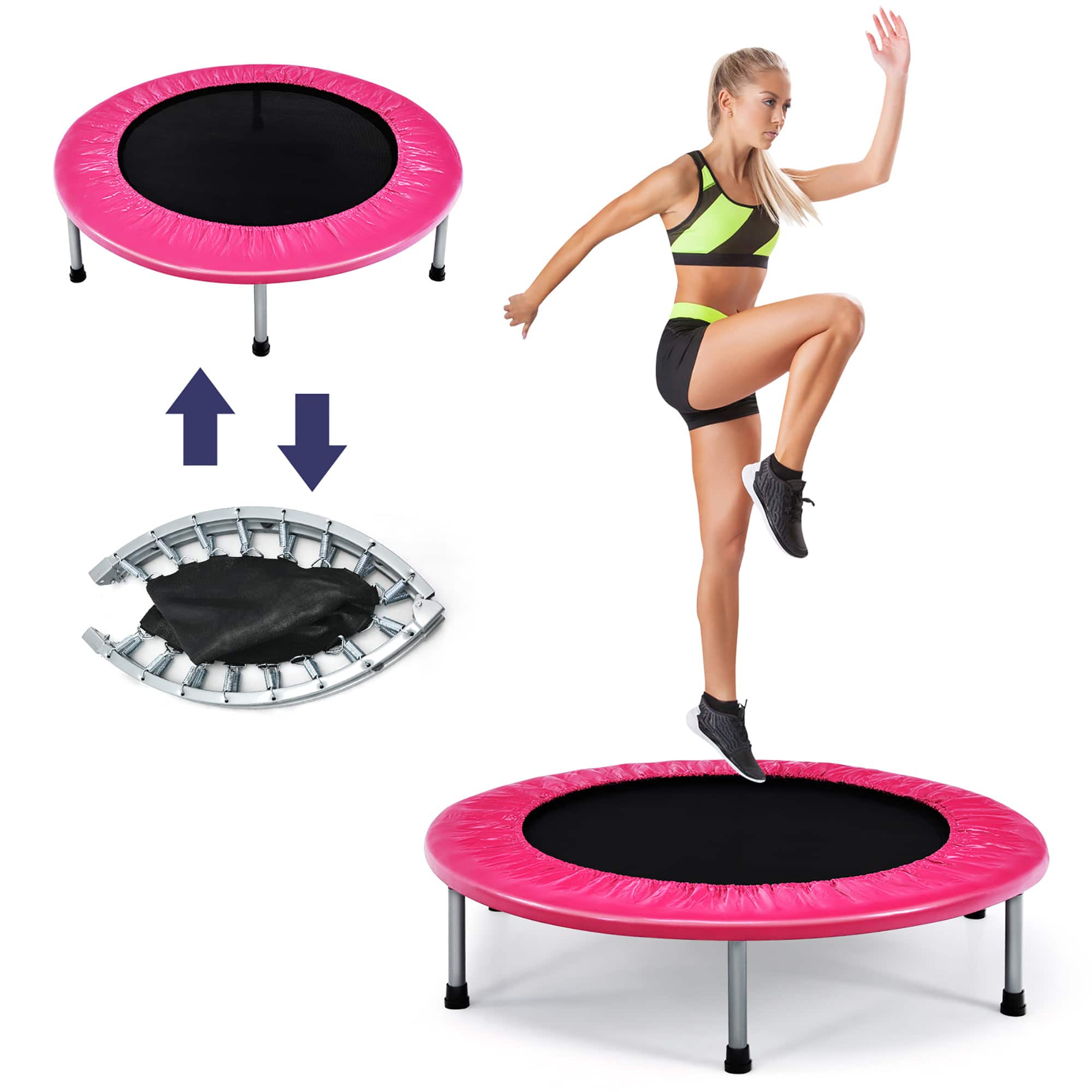 Gymax - Mini Folding 36'' Trampoline Portable Recreational Fitness Rebounder - Pink