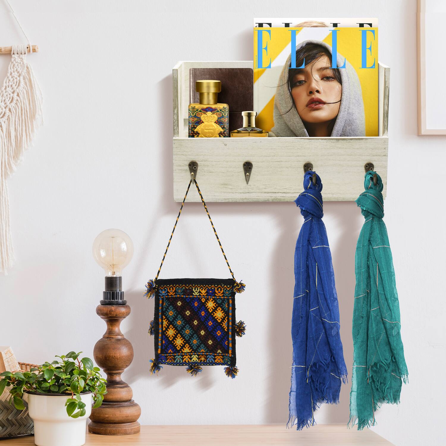 Alt View 2. Sorbus - Sorbus Key Holder with Shelf for Mail, Rustic Wooden Key Rack, Mail Holder for Wall - Gray.