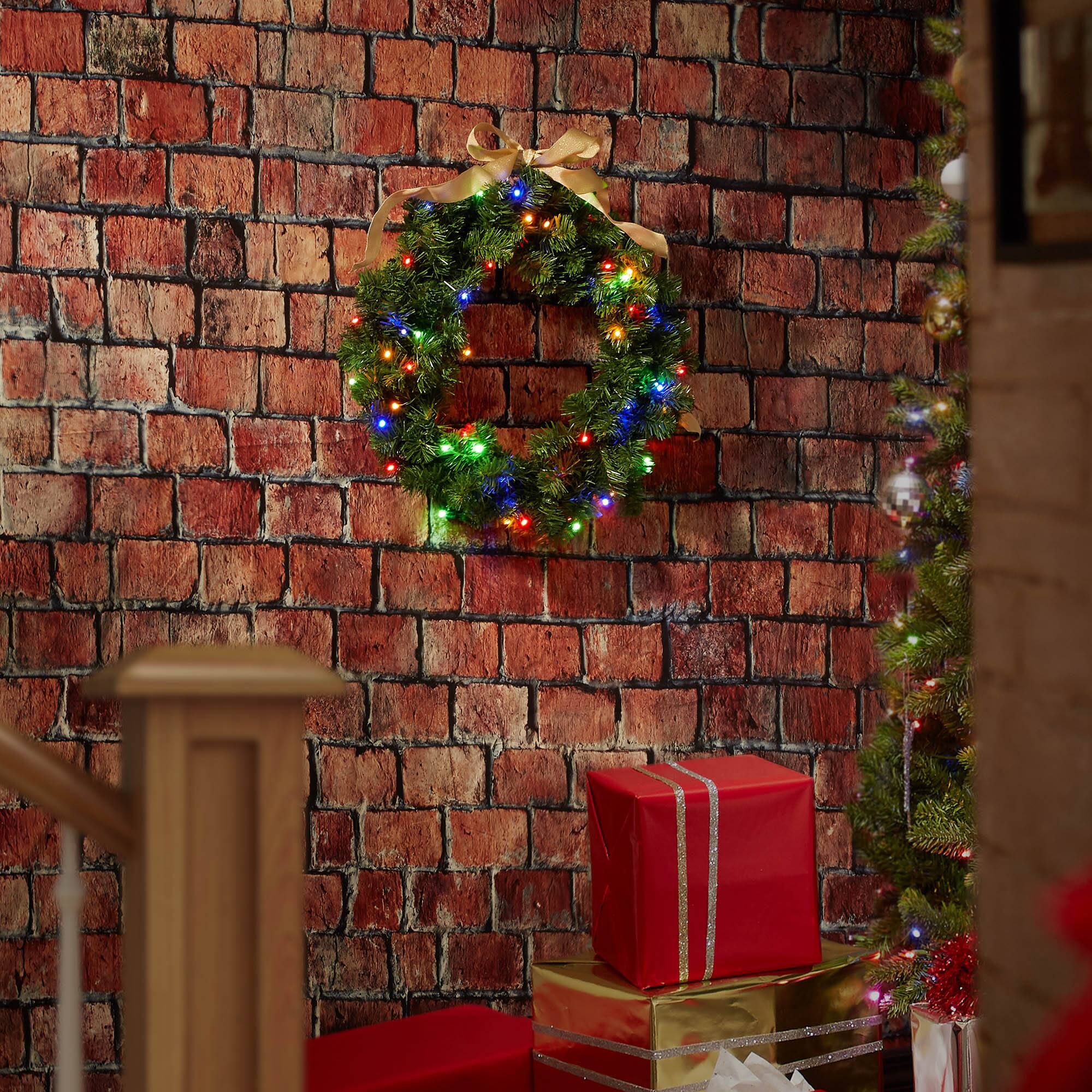 Alt View 6. Casafield - Green Fir Artificial Holiday Christmas Wreath Holiday Décor - Green Multicolor Lights.