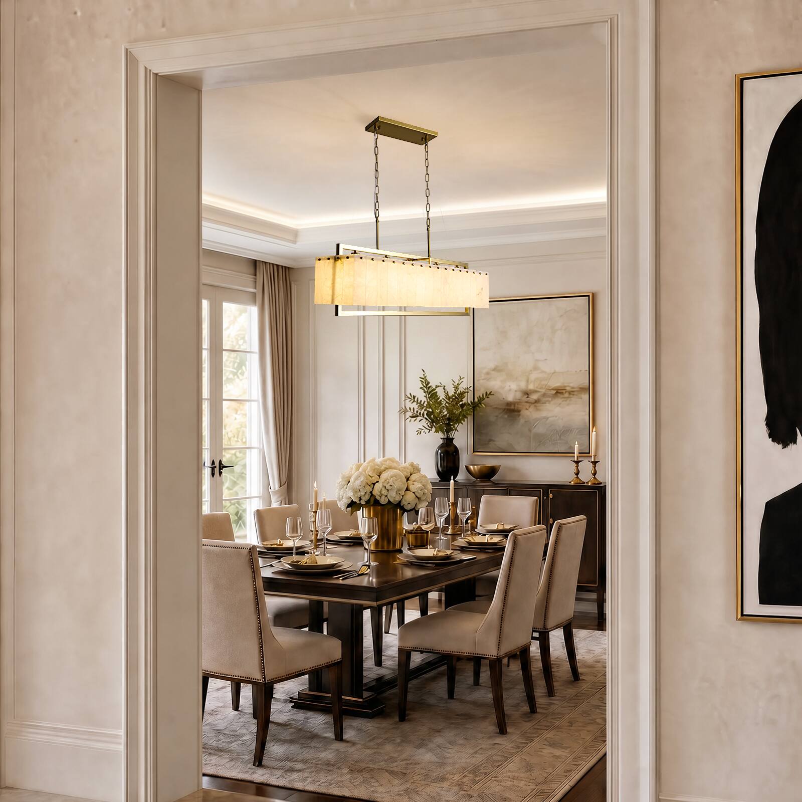 Alt View 1. Siljoy - 40in Spanish Marble Pendant Light Fixtures with 5-Lights for Kitchen Island - Gold.
