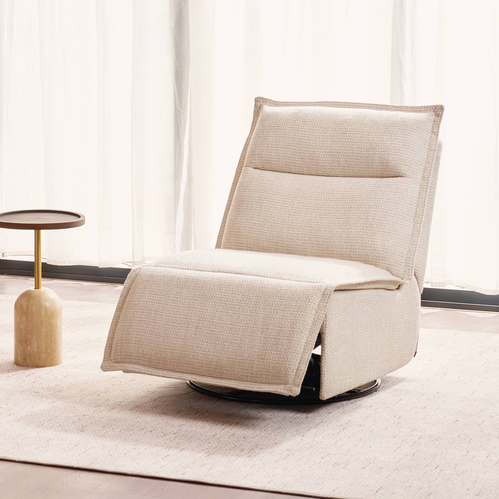 Angle. ModernMate - 29.1" Modern Cotton-Linen Armless Power Recliner with Zero Gravity Swivel Rocker and Built-in USB & Type-C - Off-White.