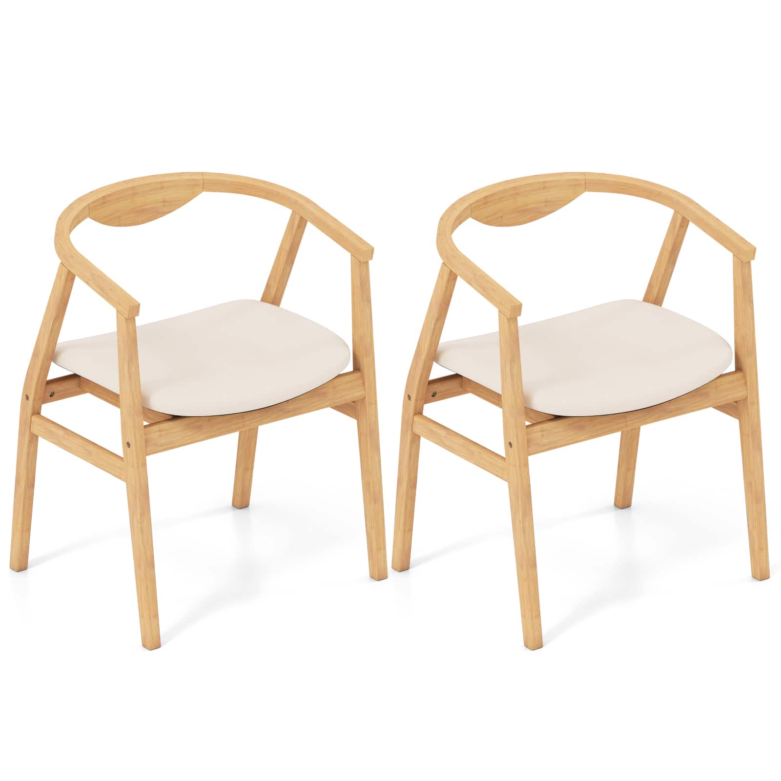Gymax - Set of 2 Leisure Bamboo Armchair Accent Chair w/ Curved Back & Bamboo Structure - Natural