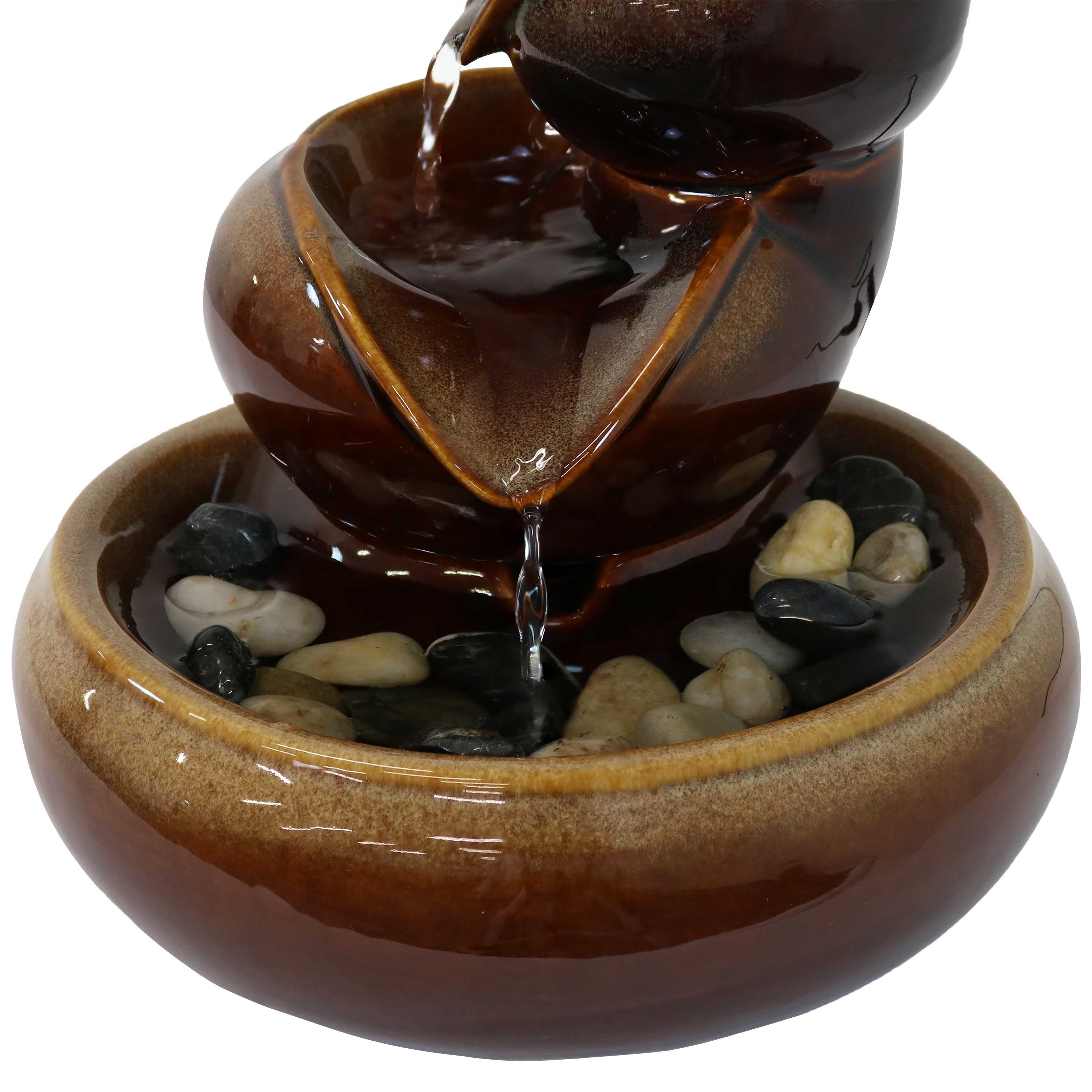 Alt View 10. Sunnydaze - Tiered Vessels Ceramic Indoor Water Fountain - 10 in - Brown.